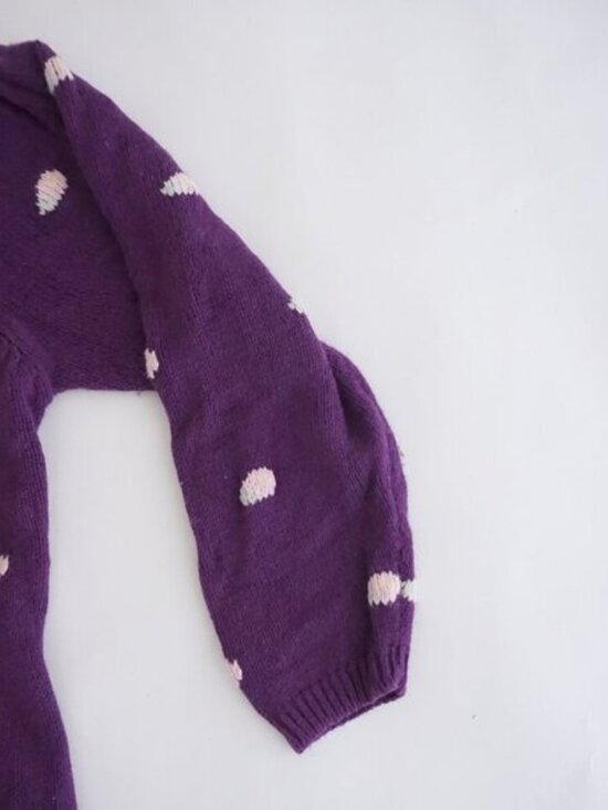 Vintage Maggie Lawrence Purple Polka Dot Floral Embroidered Knit Cardigan M - Picture 4 of 9